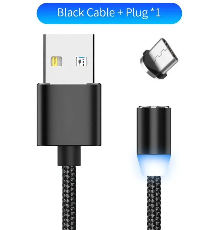 YBD 1 metre magnetic LED charging cable with cotton yarn weave and black aluminium connector