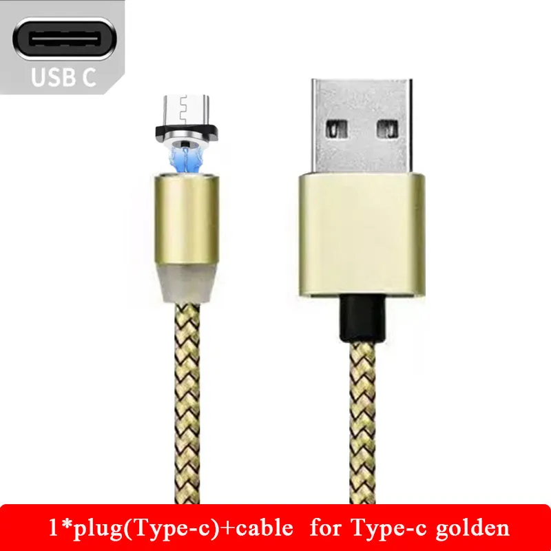 YBD 1 metre magnetic LED charging cable with cotton yarn weave and black aluminium connector