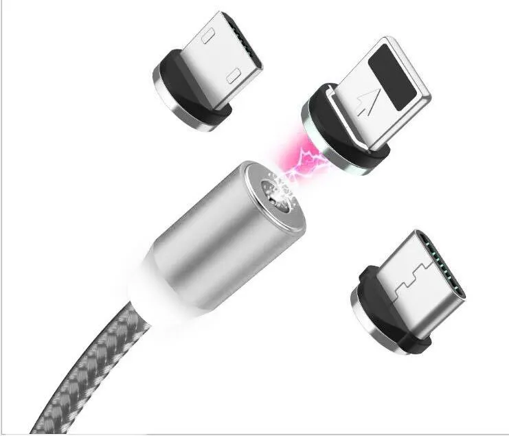 YBD 1 metre magnetic LED charging cable with cotton yarn weave and black aluminium connector