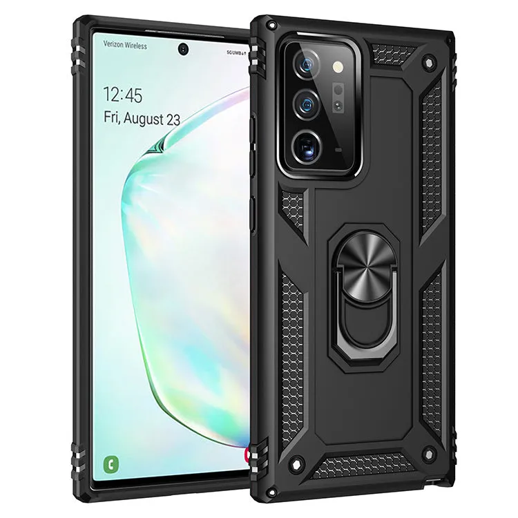 Samsung Note20+ magnetic phone protective cover in black with TPU+PC dual-layer military armour and frosted finish