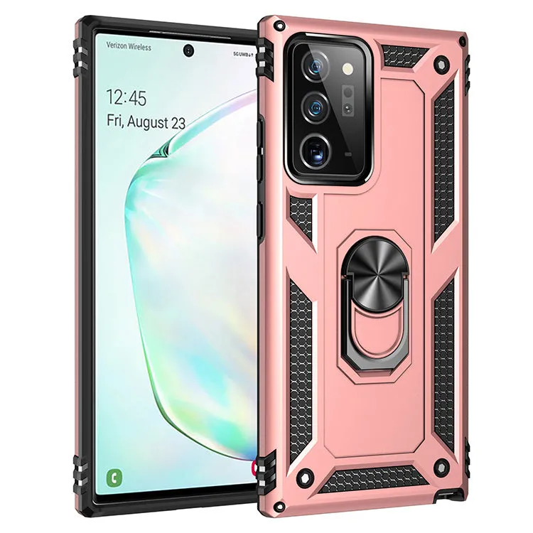 Samsung Note20+ magnetic phone protective cover in black with TPU+PC dual-layer military armour and frosted finish