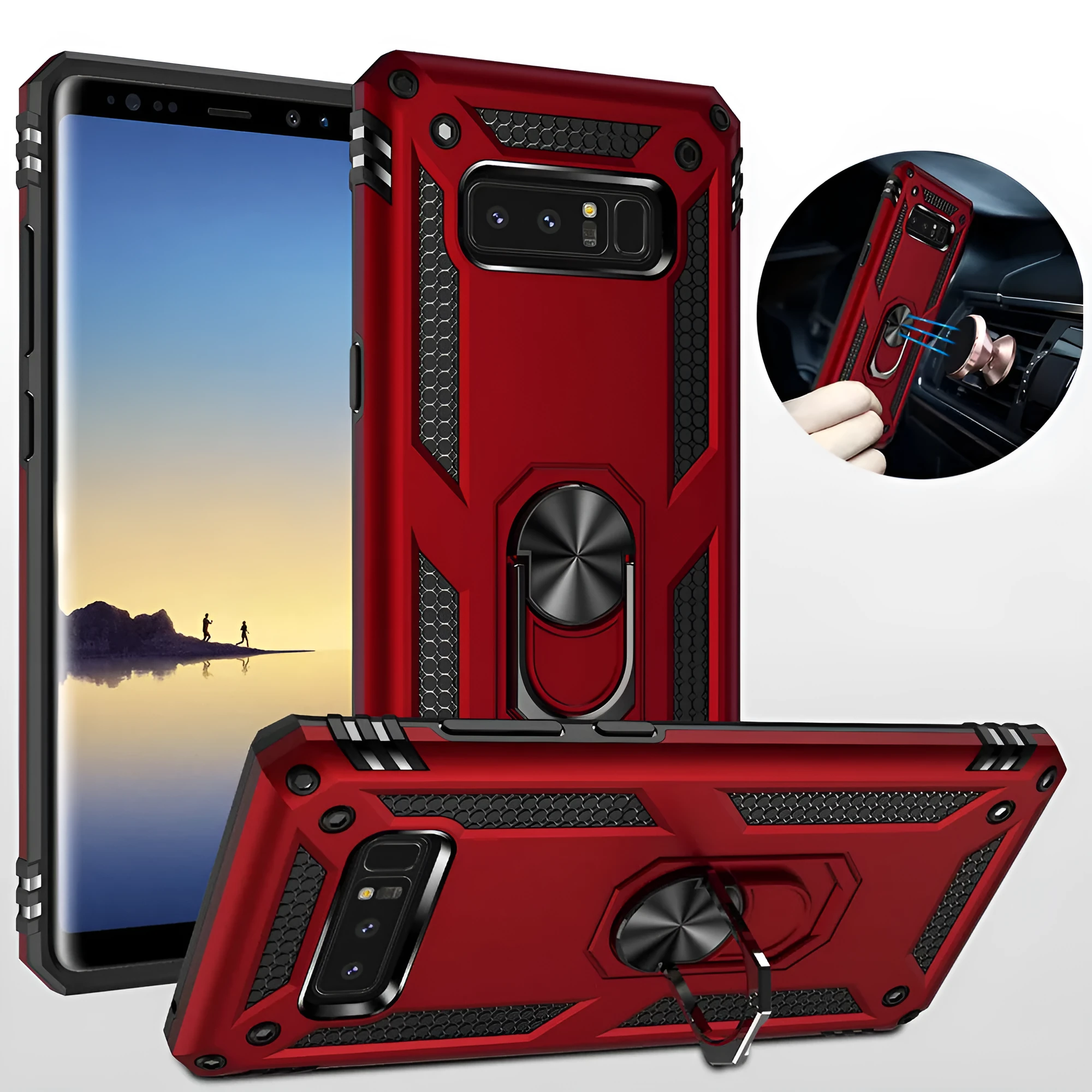 Samsung Note20+ magnetic phone protective cover in black with TPU+PC dual-layer military armour and frosted finish