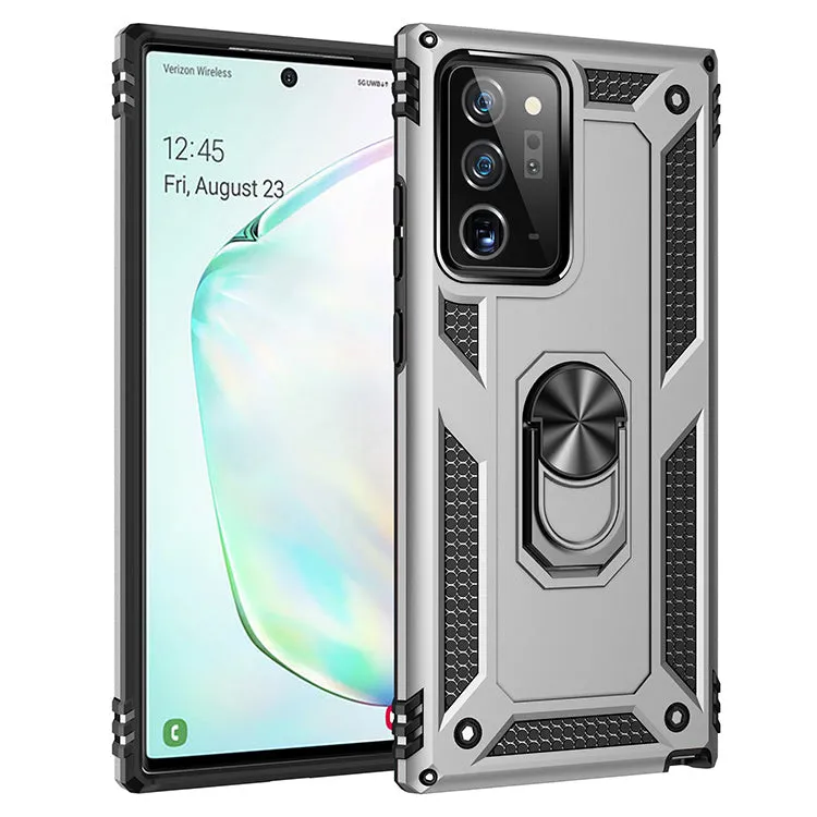 Samsung Note20+ magnetic phone protective cover in black with TPU+PC dual-layer military armour and frosted finish