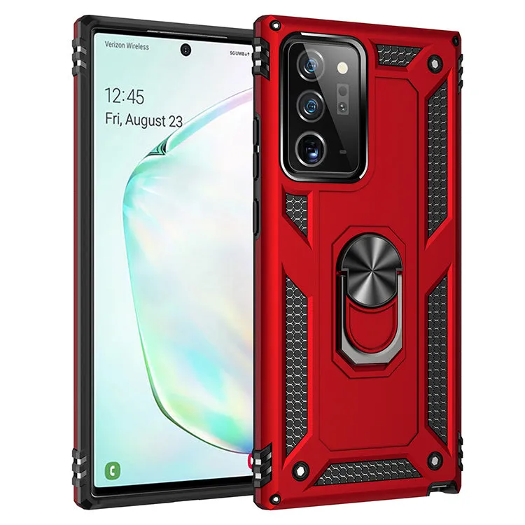 Samsung Note20+ magnetic phone protective cover in black with TPU+PC dual-layer military armour and frosted finish