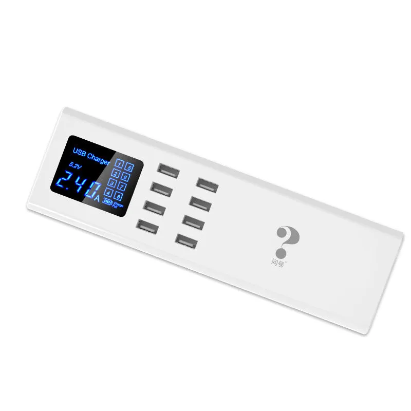 Smart multi-port USB mobile phone charger in ceramic white with 1.5-metre cable, compact 220X67X39mm size, for EU UK US outlets