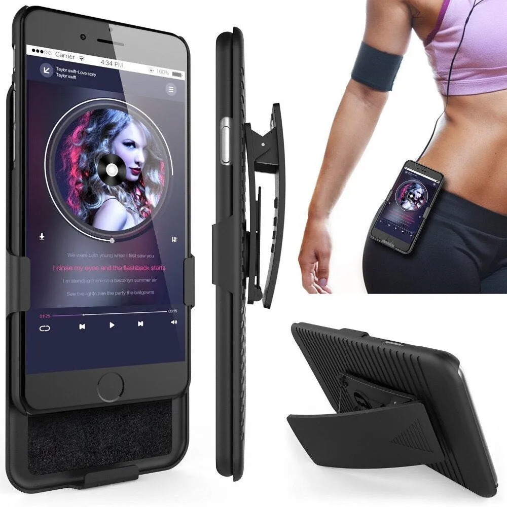 Black plastic back slide sleeve phone case with belt clip and striped design for iPhone