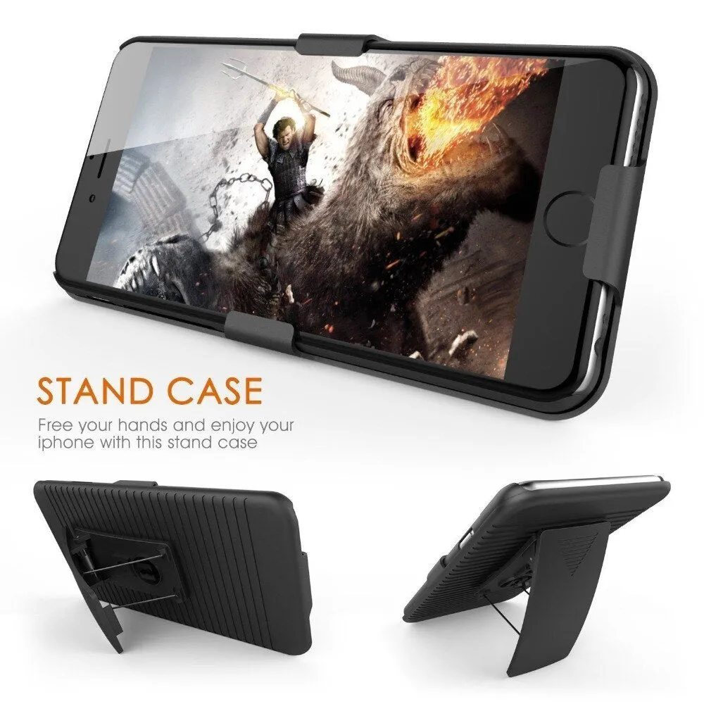 Black plastic back slide sleeve phone case with belt clip and striped design for iPhone