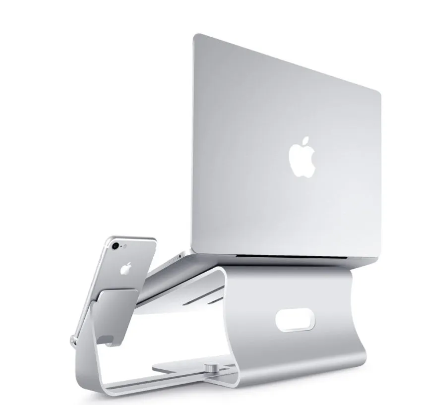 Silver desktop lazy bracket 26x24.3x19cm on a desk holding a tablet