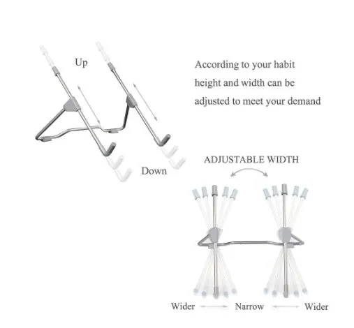 Grey aluminium alloy adjustable phone and laptop stand on desk