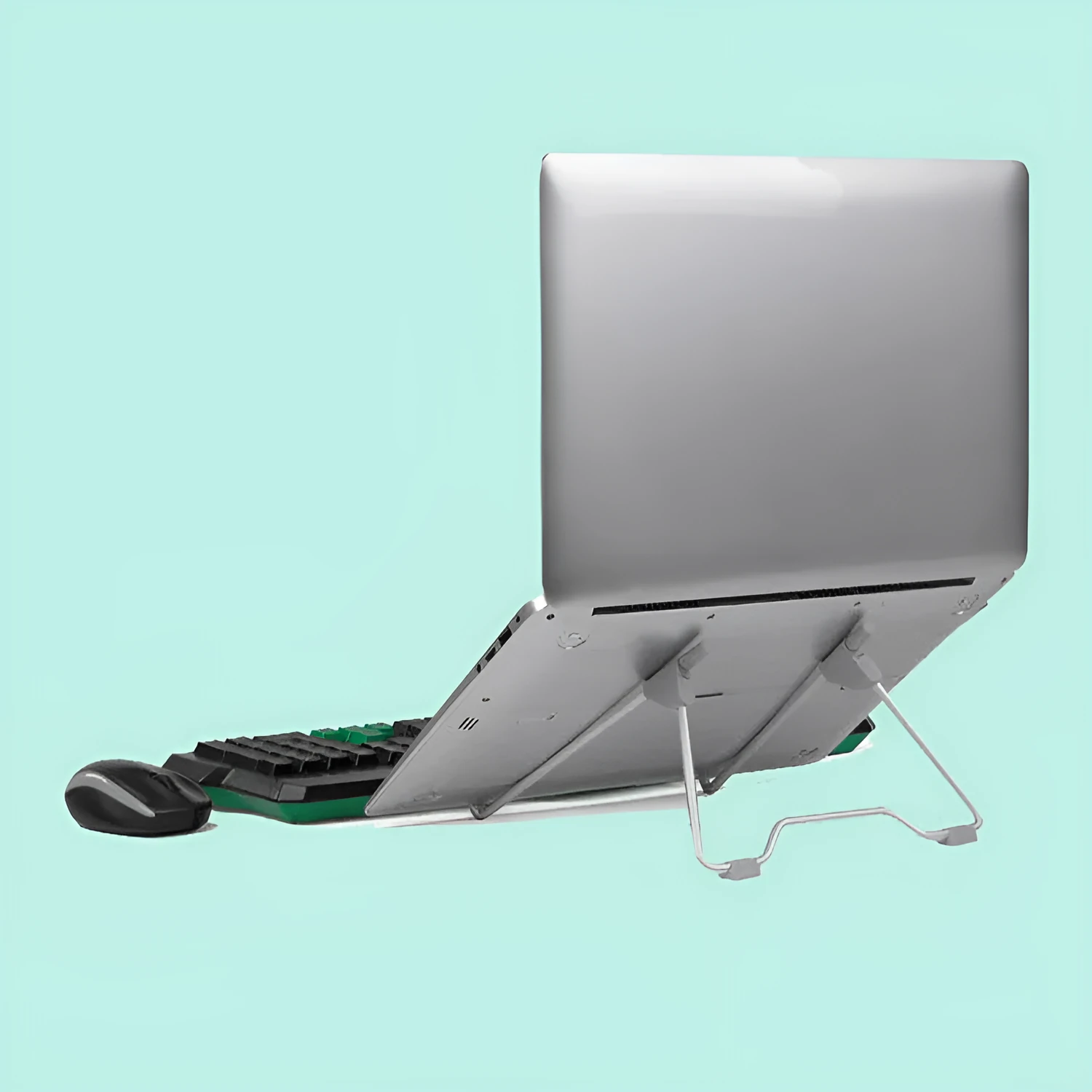 Grey aluminium alloy adjustable phone and laptop stand on desk