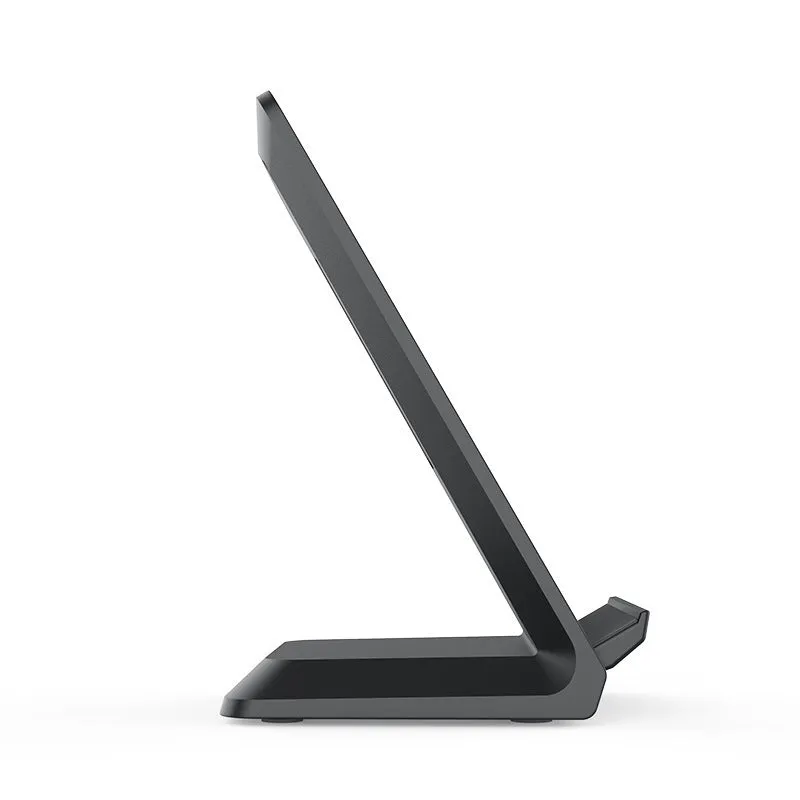 Black Vertical Pro Fast Wireless Charger upright with indicator light, 2000mA, 5V input, 122x73x83mm