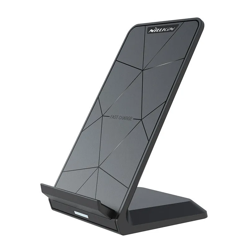 Black Vertical Pro Fast Wireless Charger upright with indicator light, 2000mA, 5V input, 122x73x83mm