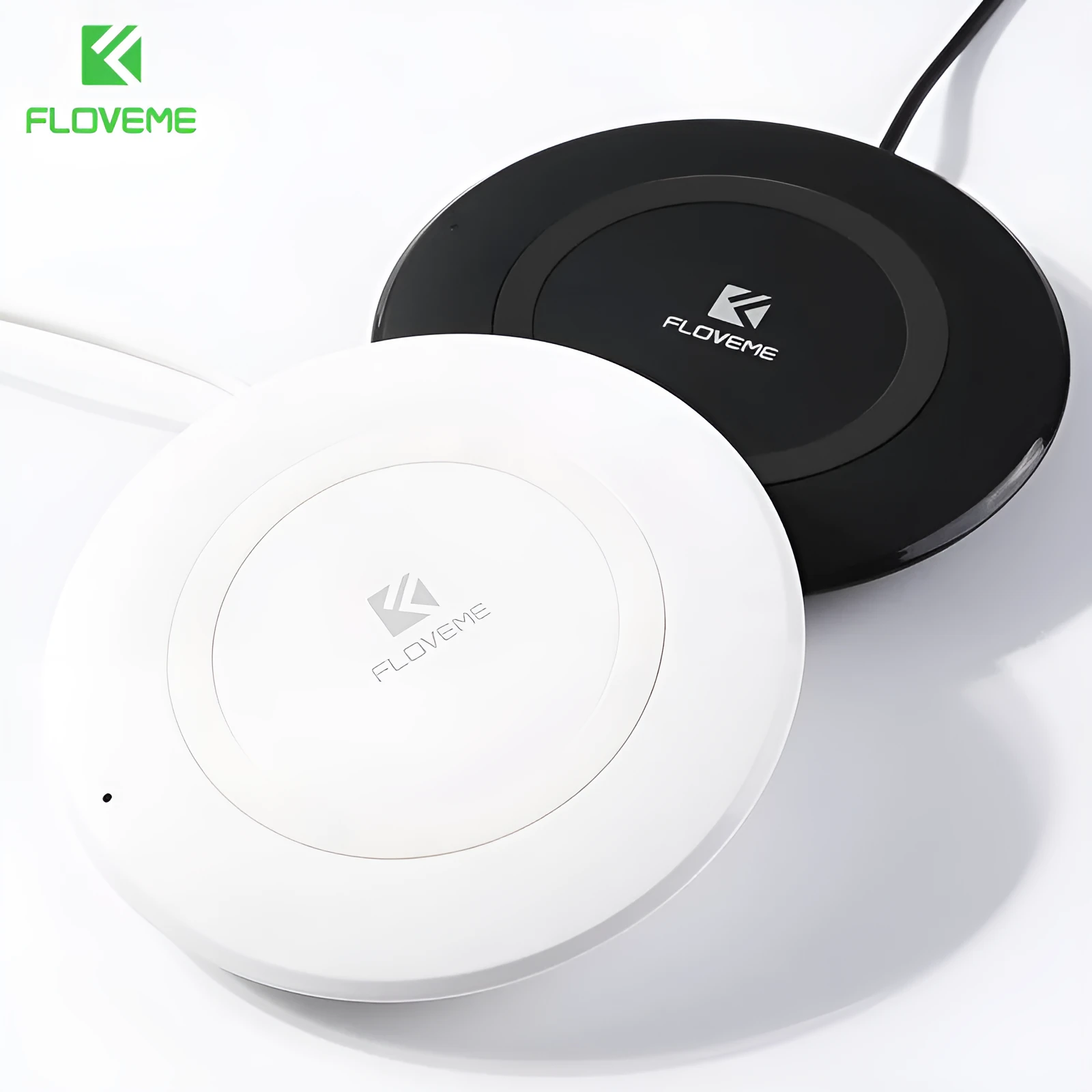 Floveme 5W wireless charger round pad 10.5cm ABS plastic black colour