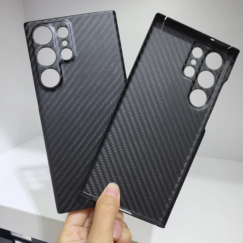 Forged carbon fibre phone case with gold foil finish for Samsung S25 Ultra, displayed on a white background