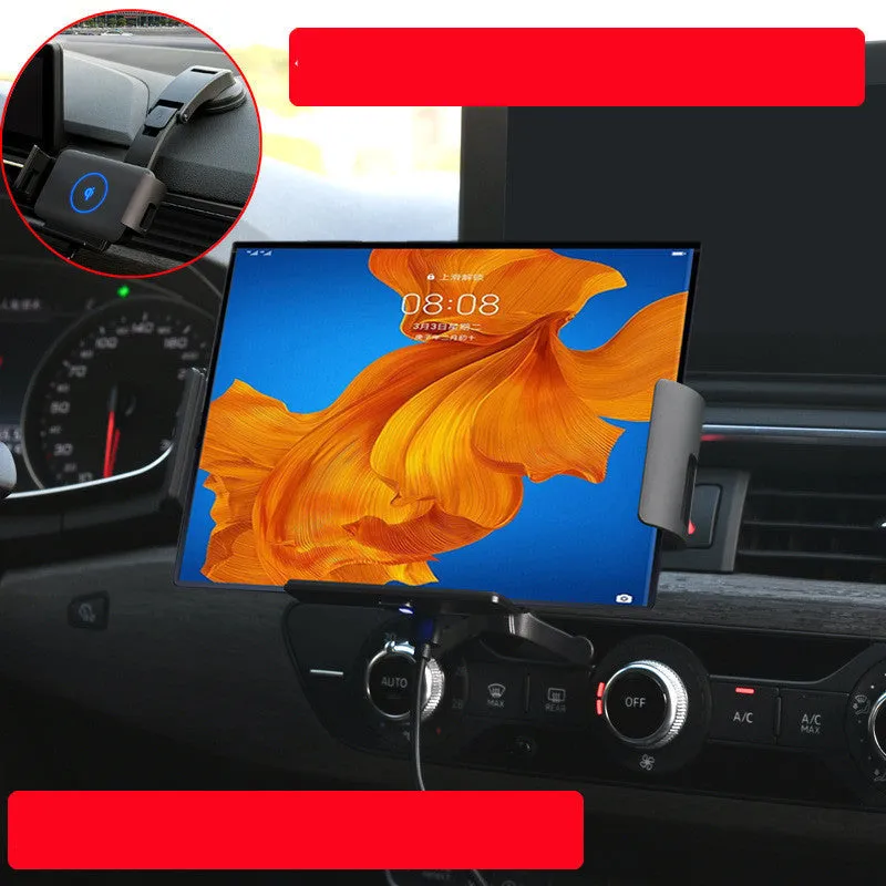 Black universal car clip on holder for folding and flat screen phones tablets on car vent