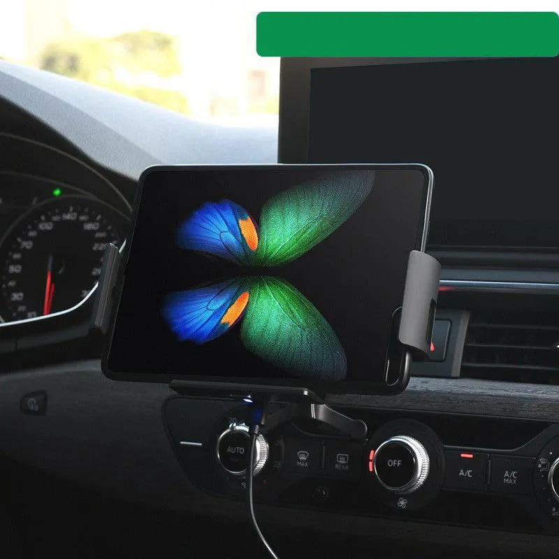 Black universal car clip on holder for folding and flat screen phones tablets on car vent