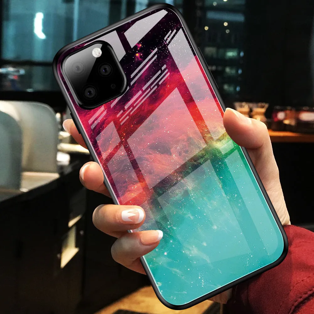 Gradient glass phone case with TPU frame, 1.5mm slim, showing black-blue colour on iPhone X