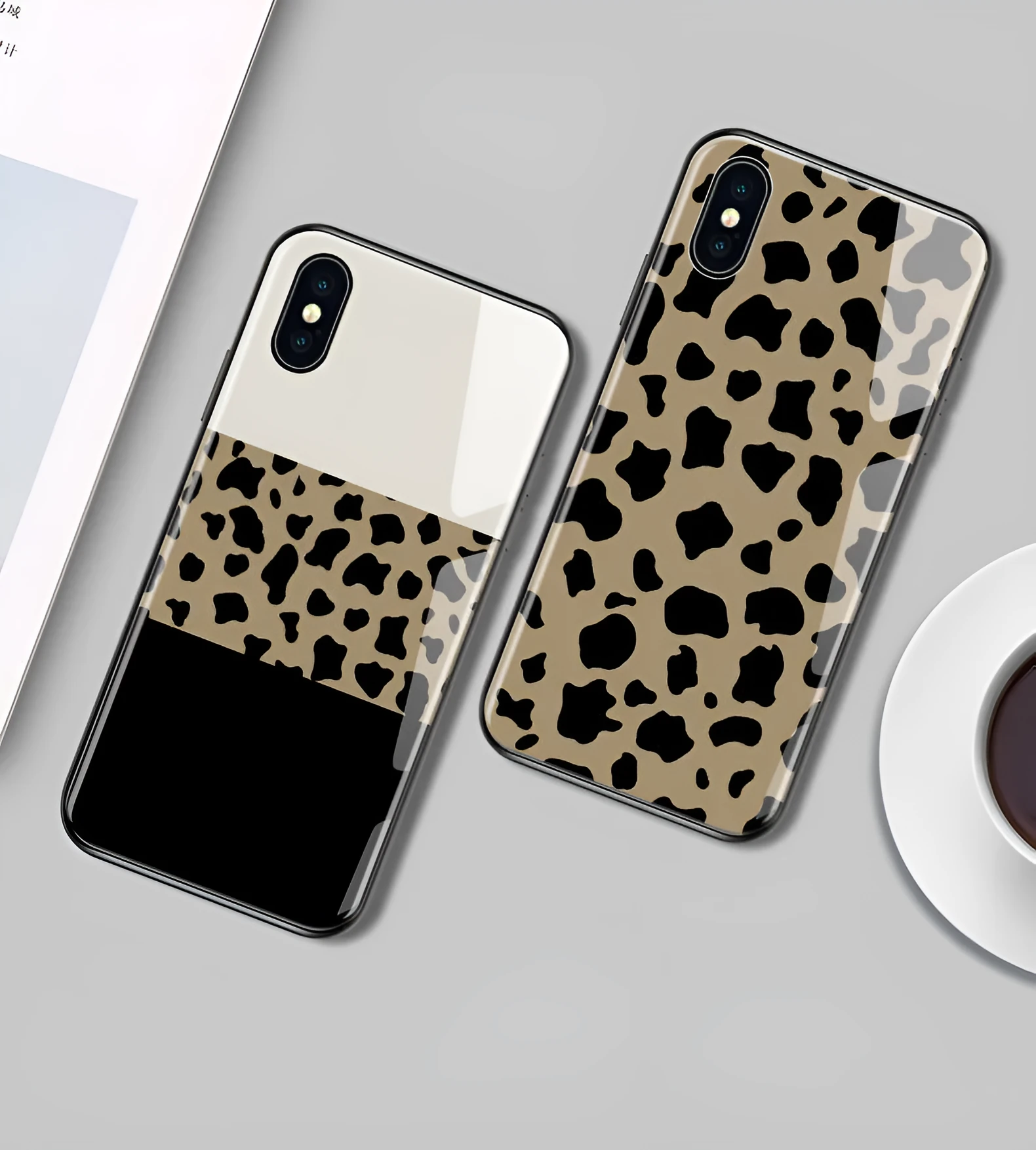 Leopard glass phone case back cover with striped luxury design for iPhone 11 Pro Max