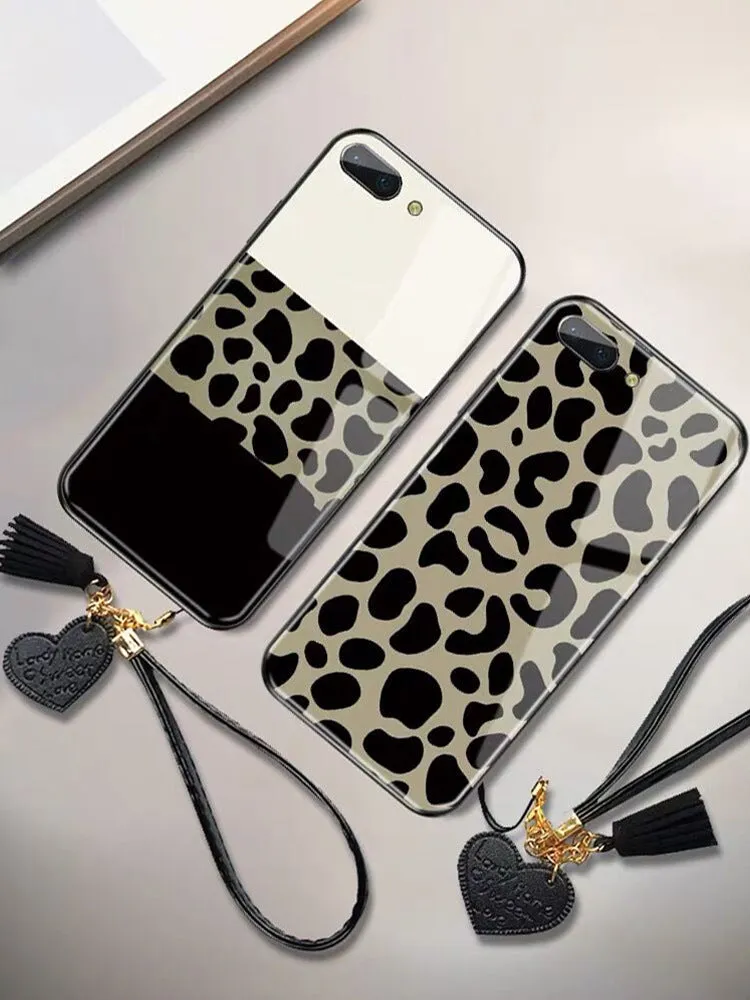 Leopard glass phone case back cover with striped luxury design for iPhone 11 Pro Max