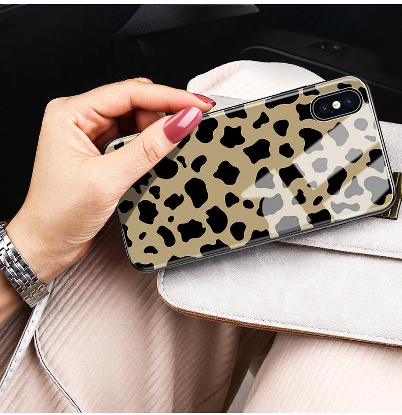 Leopard glass phone case back cover with striped luxury design for iPhone 11 Pro Max