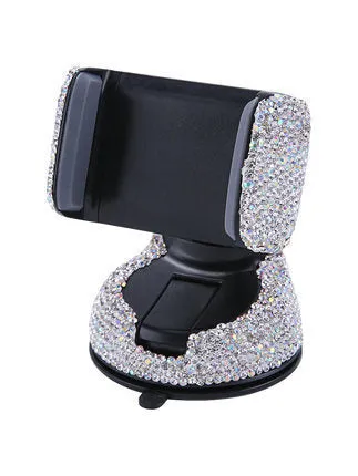 Multifunctional dual-use car mobile phone rack with rhinestone finish and 360 degree rotation
