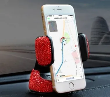 Multifunctional dual-use car mobile phone rack with rhinestone finish and 360 degree rotation