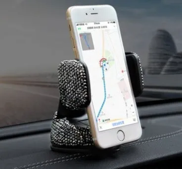 Multifunctional dual-use car mobile phone rack with rhinestone finish and 360 degree rotation