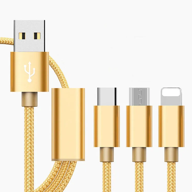 Three-in-one mobile phone charging cable in multiple colours with 1.2m length and Micro USB connector