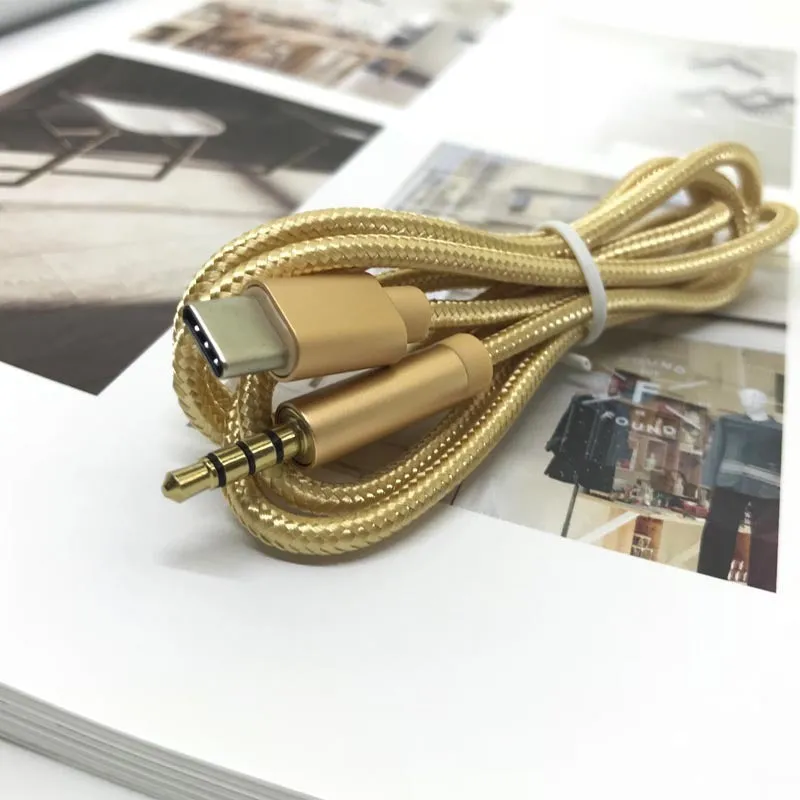 Type-C to 3.5mm braided AUX audio cable in pure colour options for car audio system connection