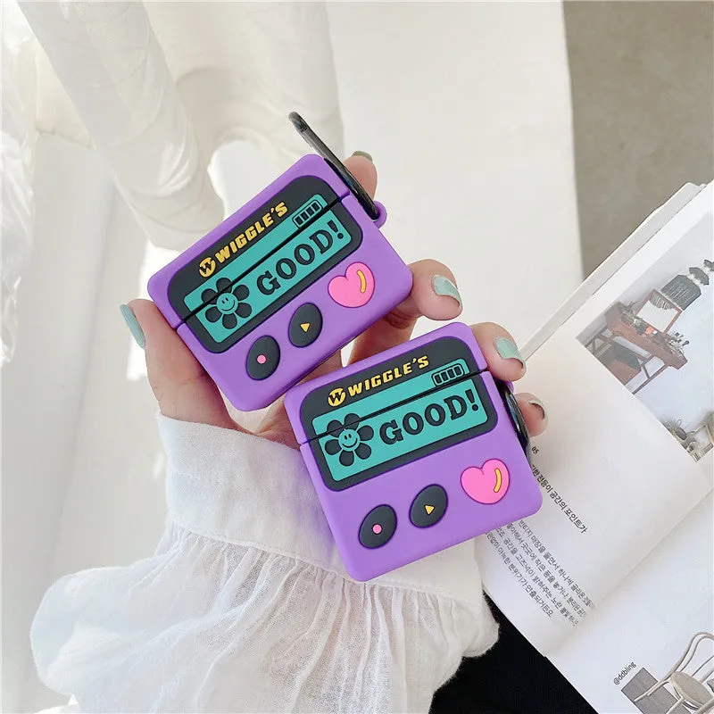 Purple retro silicone back cover case for AirPods 1 2 and Pro 3 with hook attached
