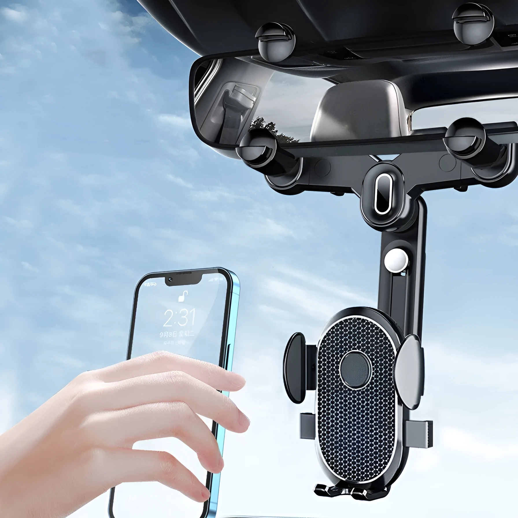 Car multi-purpose mobile phone holder desktop bracket in black with temperature-resistant ABS and nano PU for 4.0-7.0 inch smartphones