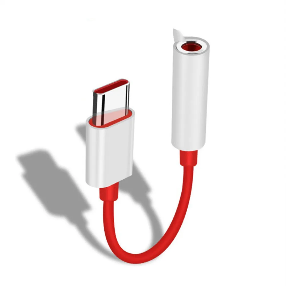 Black audio adapter cable for OnePlus 6T 7 Pro with Type C and 3.5mm connectors
