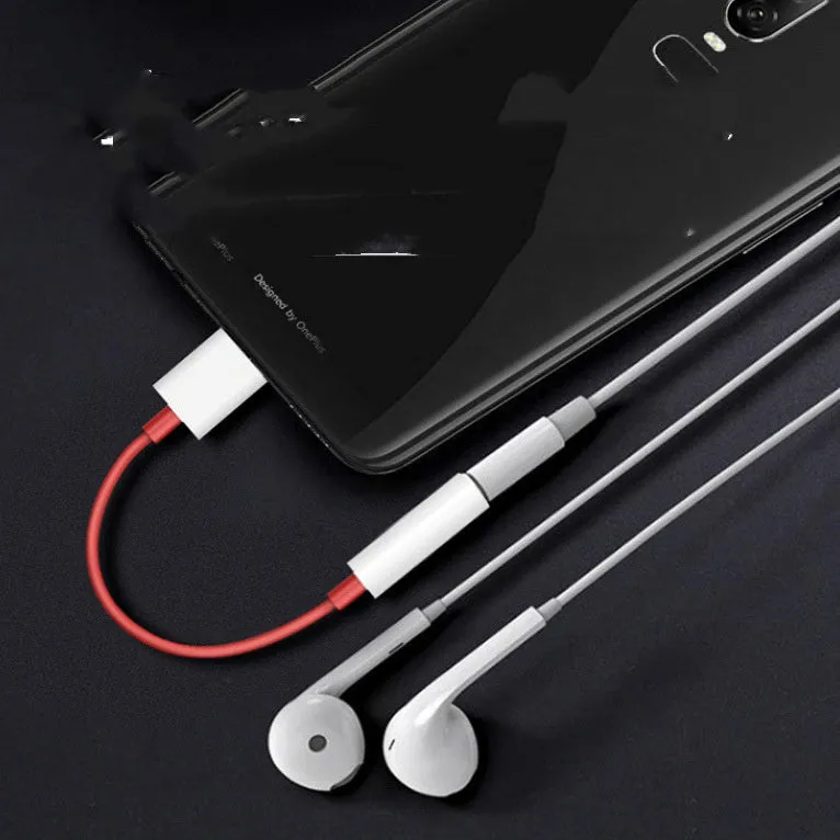 Black audio adapter cable for OnePlus 6T 7 Pro with Type C and 3.5mm connectors