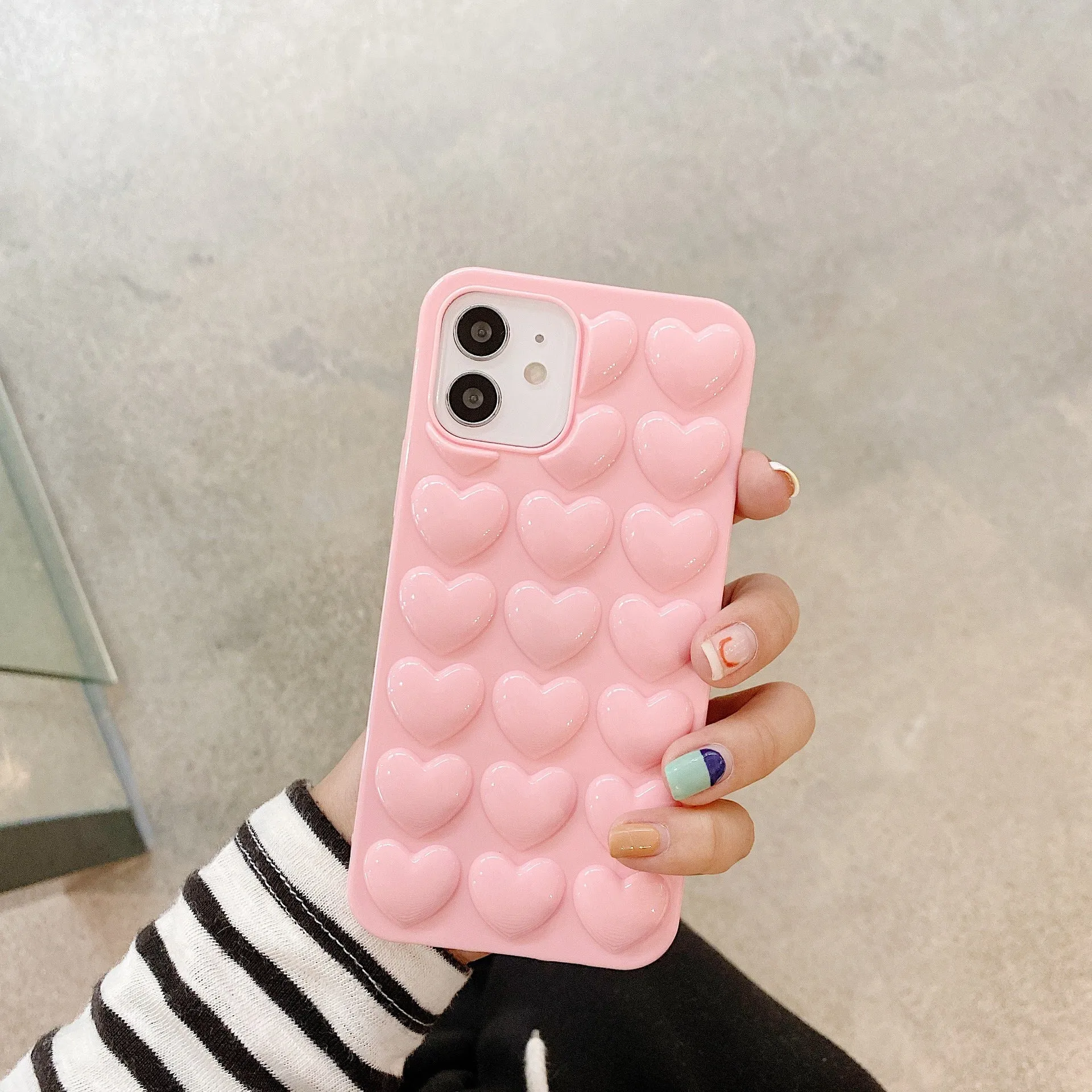 Peach heart TPU phone case with lanyard for iPhone, three-dimensional love design