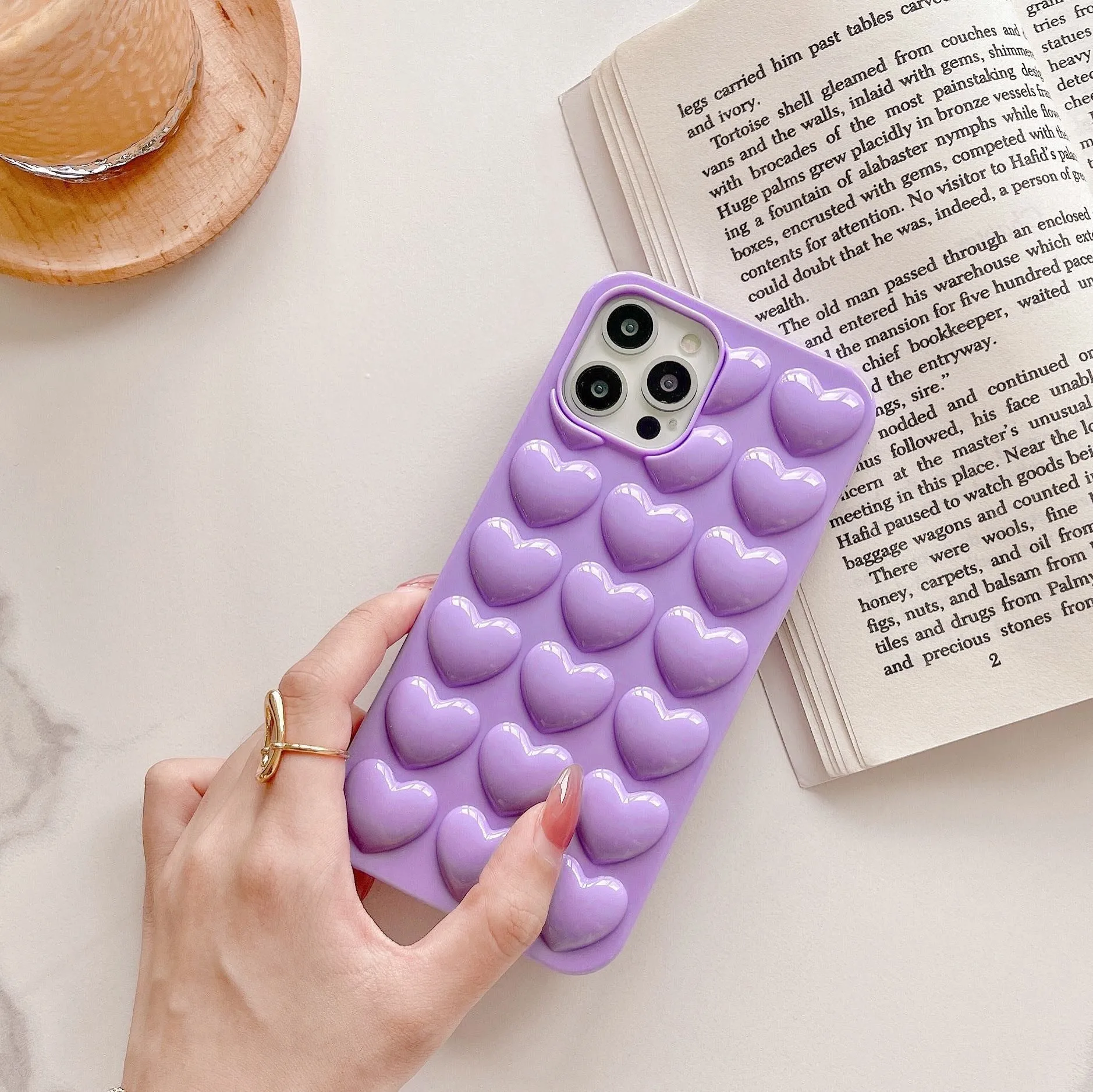Peach heart TPU phone case with lanyard for iPhone, three-dimensional love design