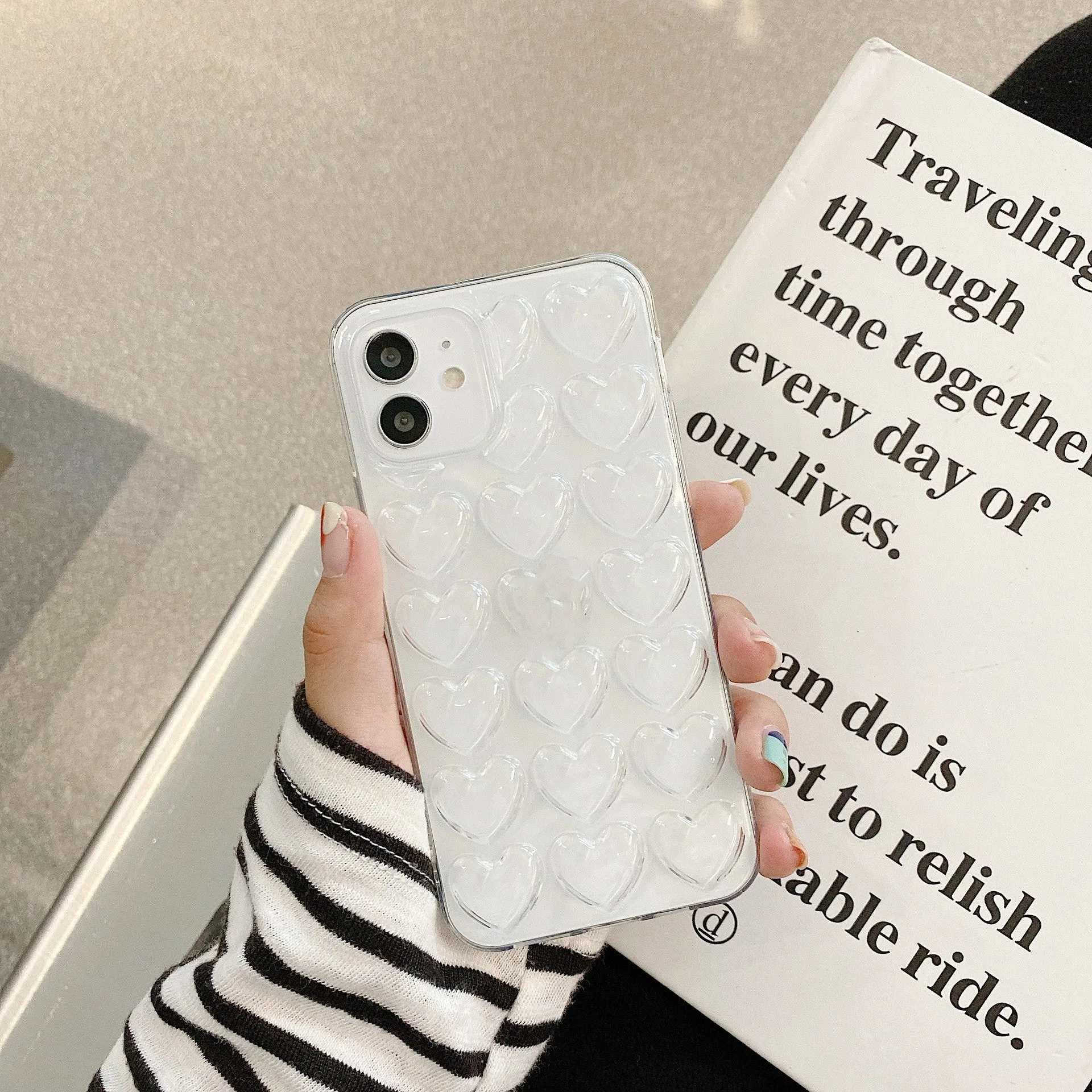 Peach heart TPU phone case with lanyard for iPhone, three-dimensional love design