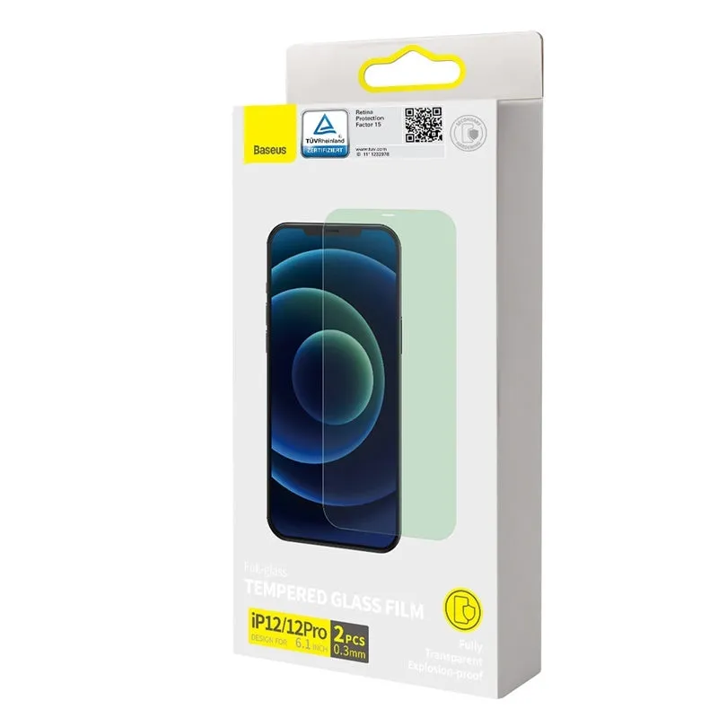 0.15mm full coverage tempered glass film for iPhone 12 series, transparent, pack of 2