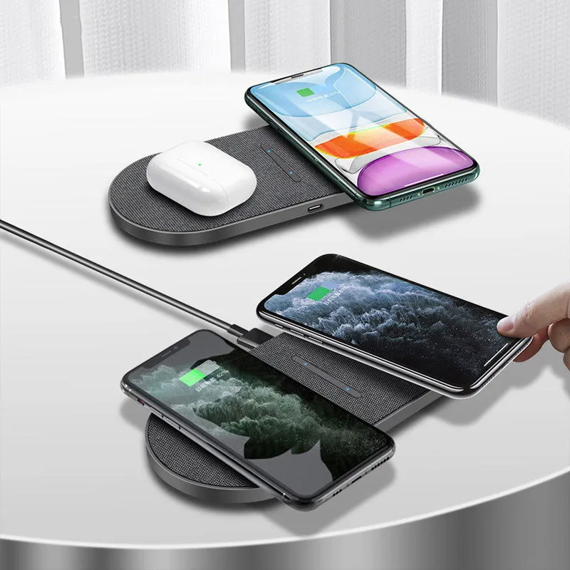 Black 2-in-1 wireless charger pair with dual charging stations for simultaneous device charging