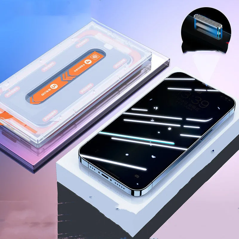 Anti-peep tempered glass screen protector for iPhone with dust-free applicator and electroplated HD coating