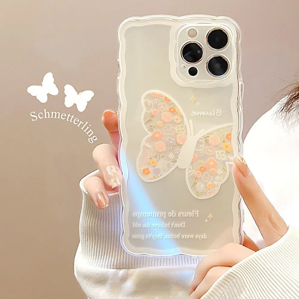 Wave edge transparent TPU silicone phone case with blueberry flower design for Apple iPhone