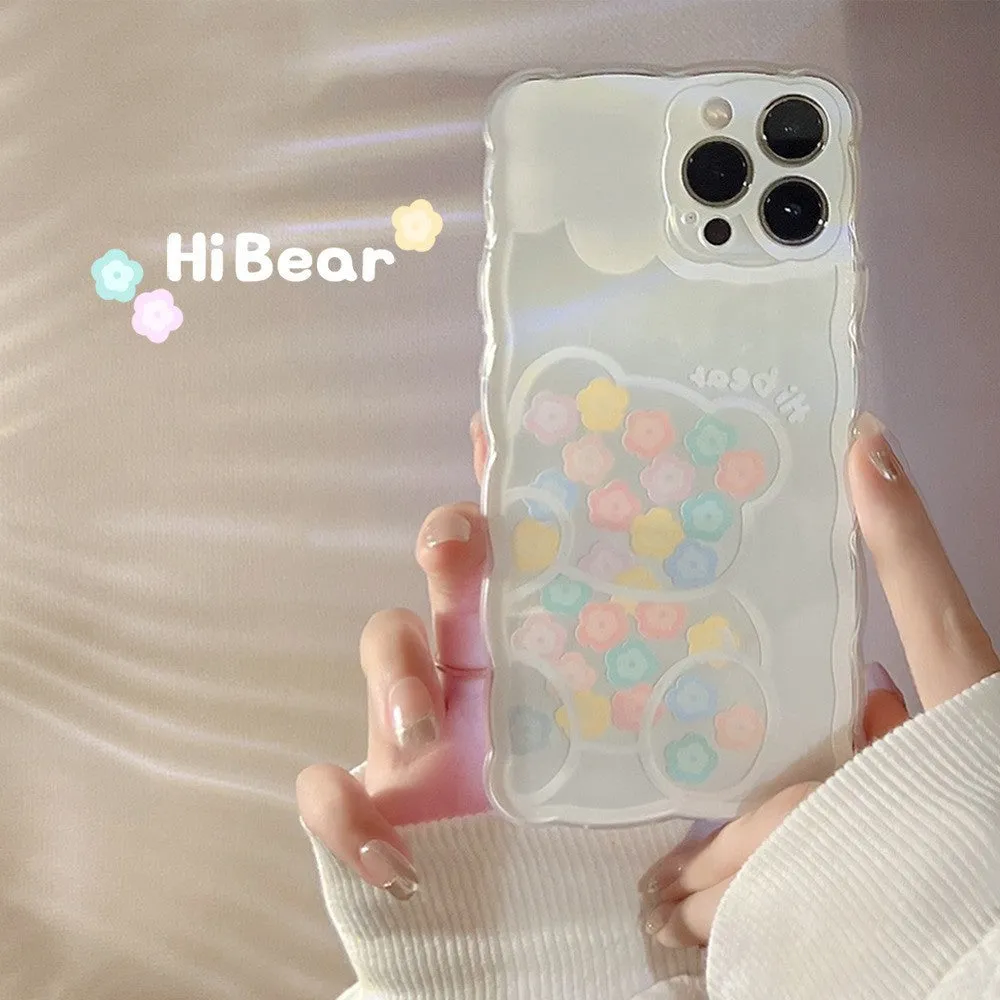 Wave edge transparent TPU silicone phone case with blueberry flower design for Apple iPhone