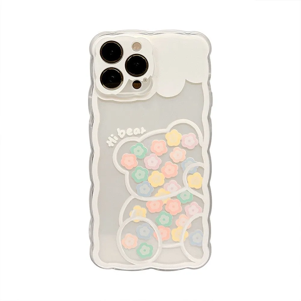Wave edge transparent TPU silicone phone case with blueberry flower design for Apple iPhone