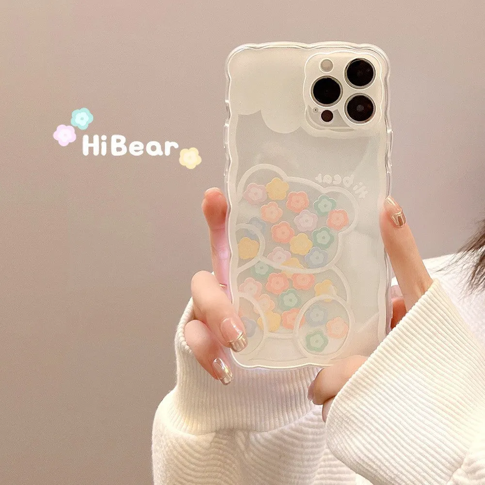 Wave edge transparent TPU silicone phone case with blueberry flower design for Apple iPhone