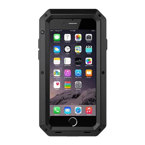Aluminium alloy anti-drop phone case in black, compatible with iPhone and Samsung Galaxy models