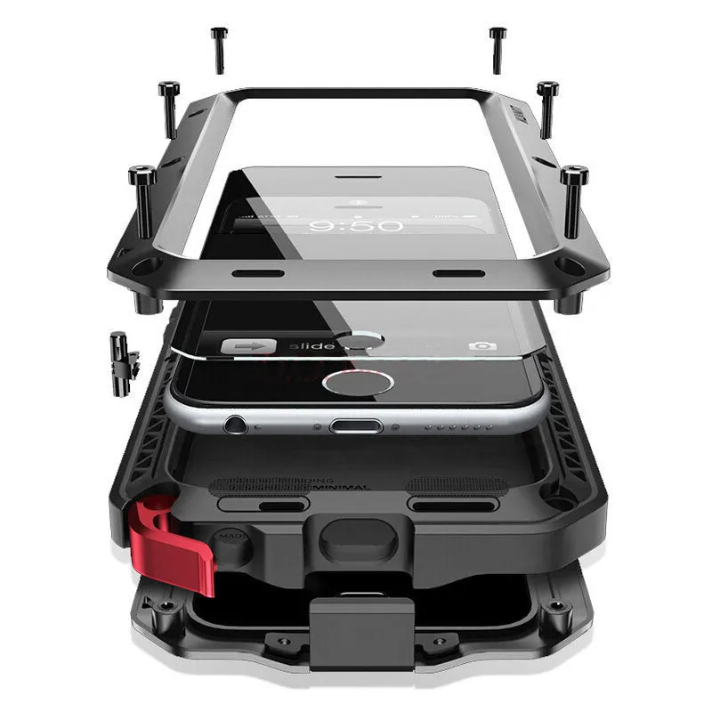 Aluminium alloy anti-drop phone case in black, compatible with iPhone and Samsung Galaxy models