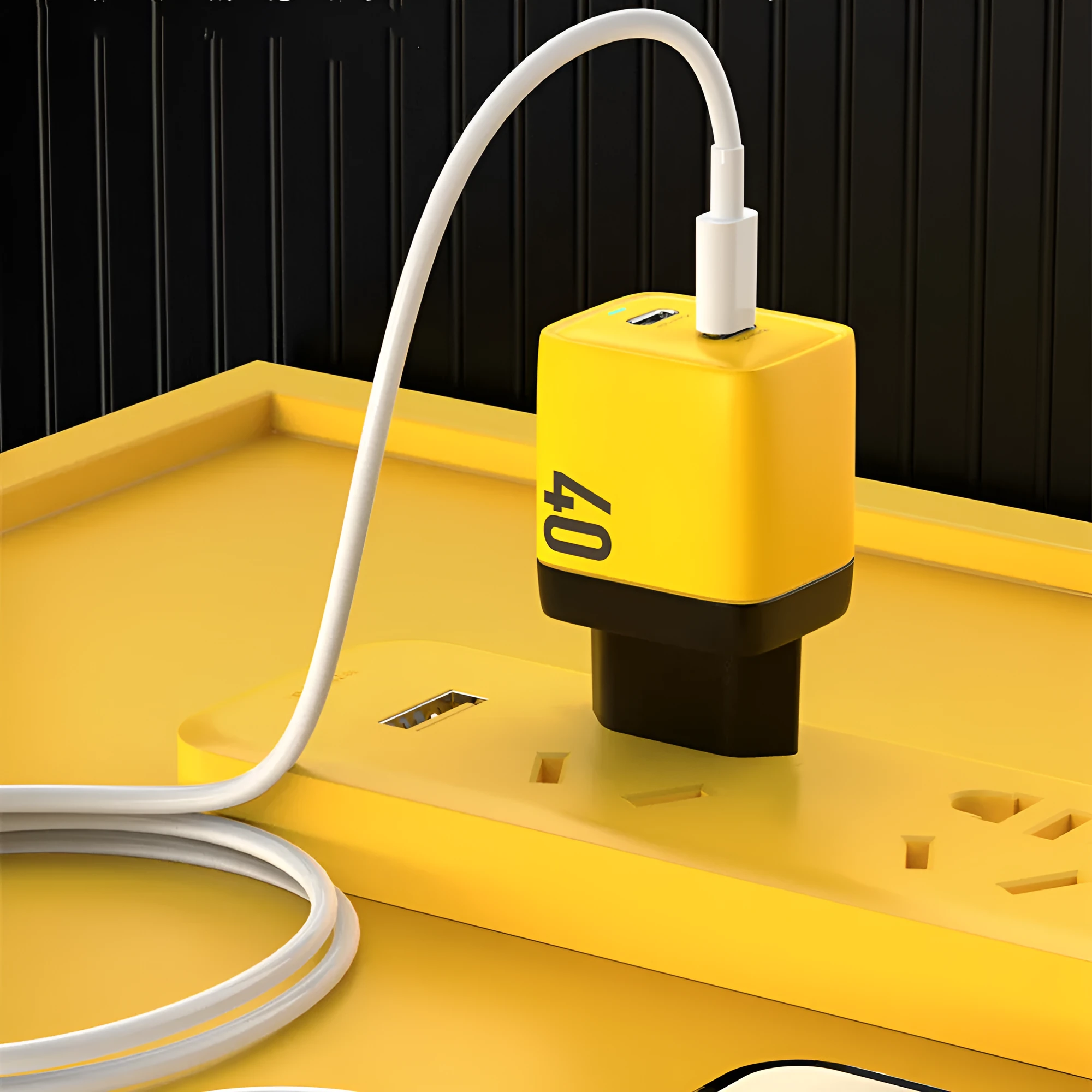 Gallium Nitride 40W mobile phone charging plug for Apple iPhone 14 in yellow with Type-C interface