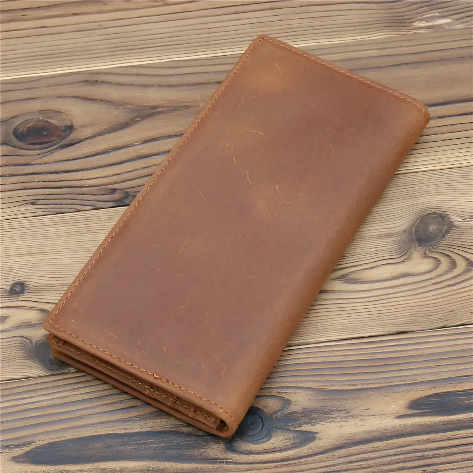 Pure first layer cowhide retro wallet in dark brown with 10 card slots and zip pocket