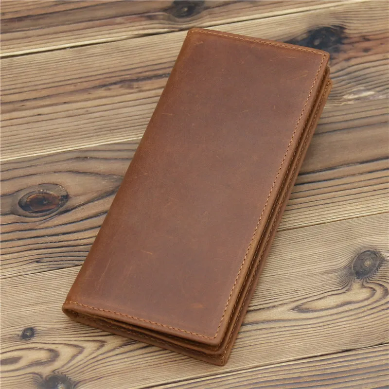 Pure first layer cowhide retro wallet in dark brown with 10 card slots and zip pocket