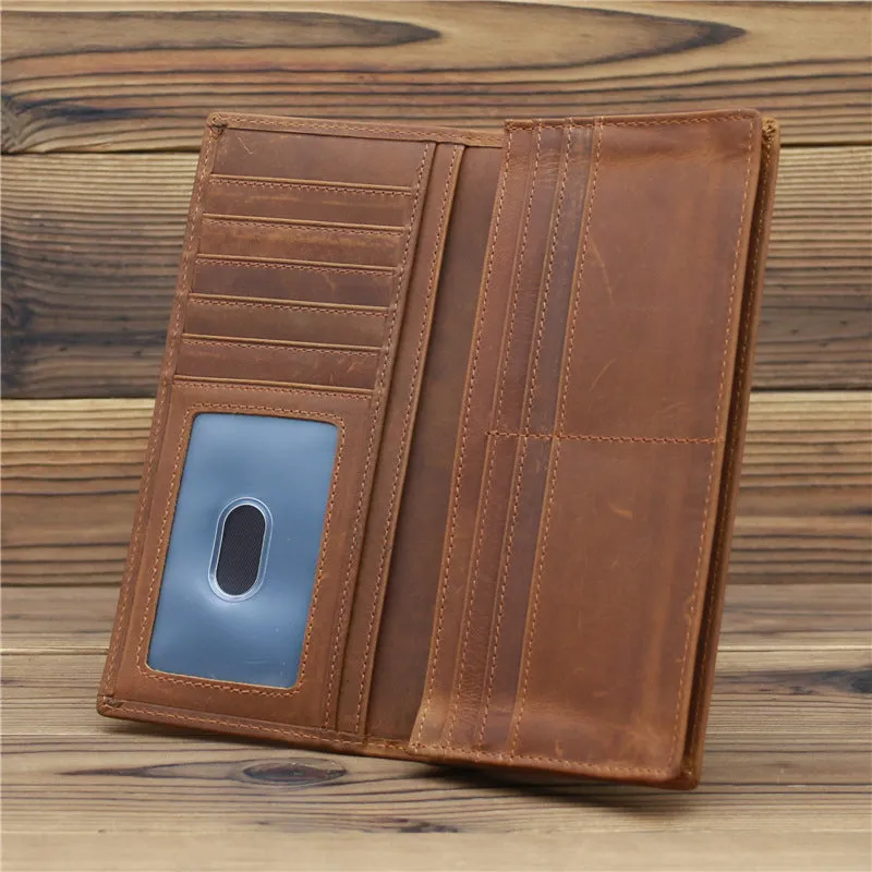 Pure first layer cowhide retro wallet in dark brown with 10 card slots and zip pocket