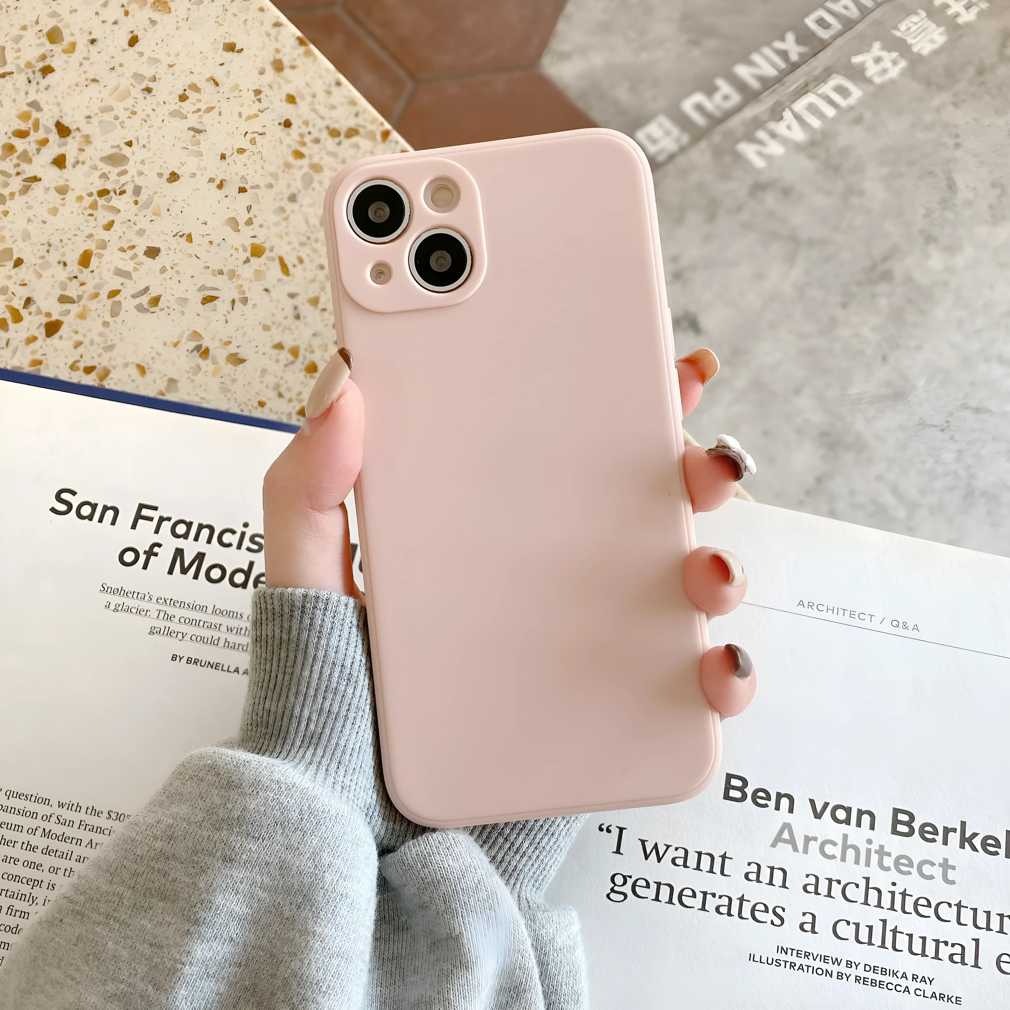 Solid colour straight edge TPU liquid silicone back cover phone case for Apple iPhone 14 Pro Max in black